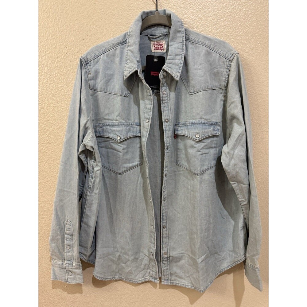 Levi's Men's Barstow Western Denim Shirt XXL Light Wash Pearl Snap NWT